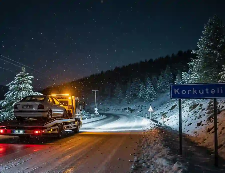 Korkuteli'de çekici üzerinde araba Korkuteli'de çekici üzerinde araba